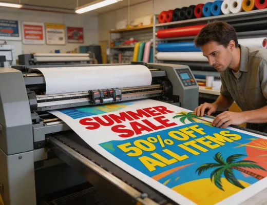 Wide-format UV printer producing large-format retail signage