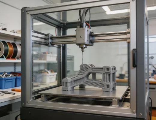 Industrial 3D printer producing polymer engineering prototype